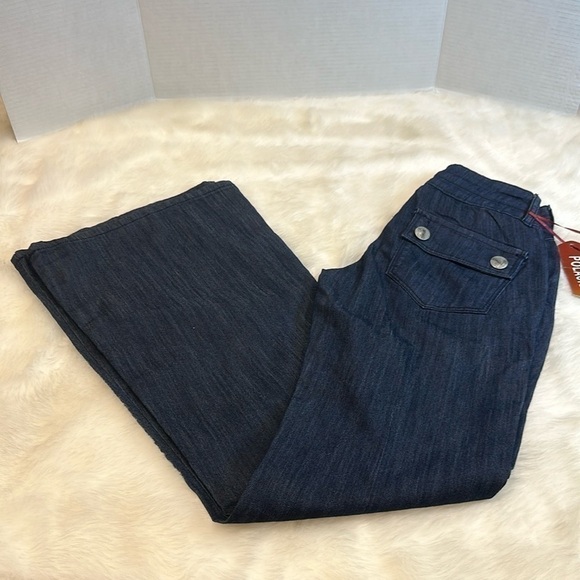 NWT Palacio Jeans Colombia Design dark blue flare bottom jeans size 1 - Picture 1 of 13